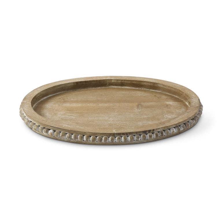 Bead Trimmed Wooden Oval Tray